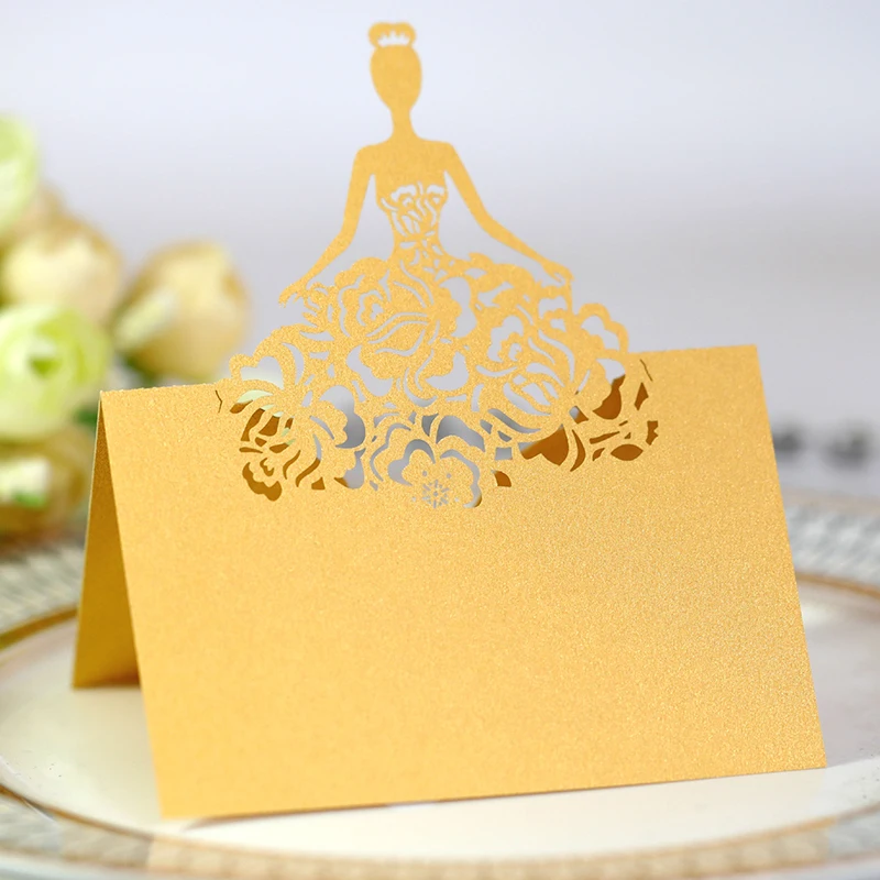 

50Pcs 8x12cm Laser Cut Girl Lace Table Name Place Cards Favor Message Setting Card For Wedding Birthday Party Favor Decor