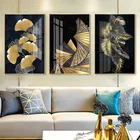 Скандинавский декор, Абстрактная Картина на холсте с золотыми листьями, настенный художественный плакат и печать, декоративные рамки для гостиной, домашний декор