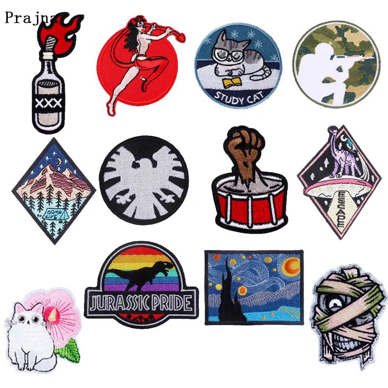 Модные тканевые нашивки Prajna с вышивкой в виде бутылки топливом животными котом