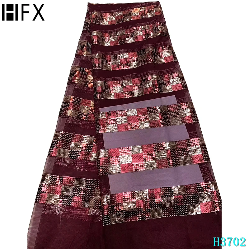 

HFX Black Gold Lace Fabric Latest Embroidery Sequin African Wedding Lace Nigeria French Tulle Lace Fabric X3702
