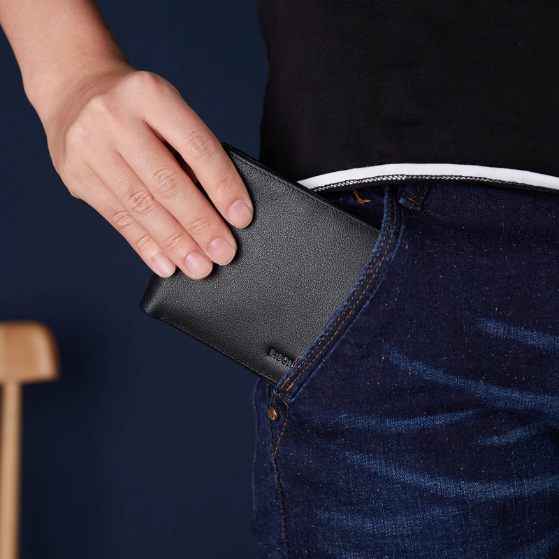 Мужской короткий кошелек BISON DENIM из воловьей кожи с карманом для монет