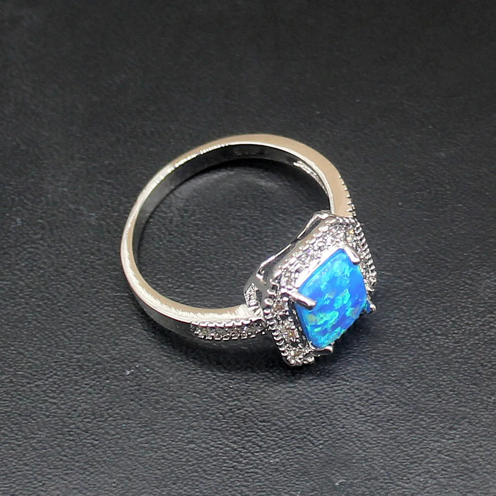 Gemstonefactory Jewelry Big Promotion Single Unique 925 Silver Gorgeous Blue Opal Women Gifts Band Rings 8# 20214484