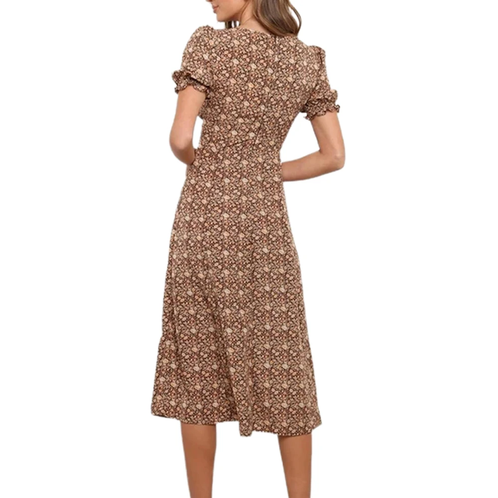 

2021 Summer New Print Floral V-neck Dress Short Sleeve Long-Length with Waist Tucked to Show Slimming Temperament Women's Dress