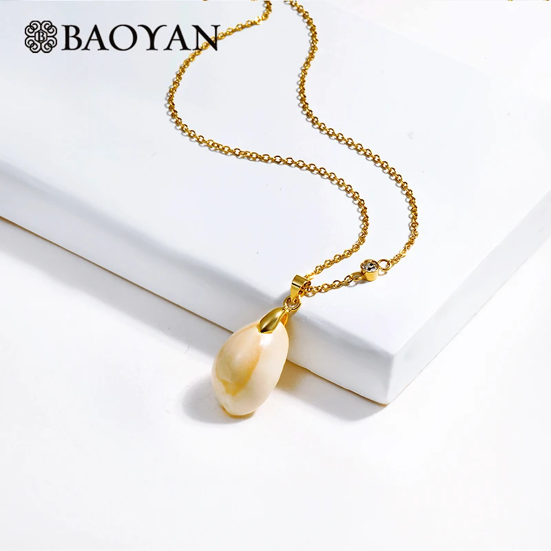 Женское Ожерелье из ракушек Baoyan простое ожерелье нержавеющей стали в этническом