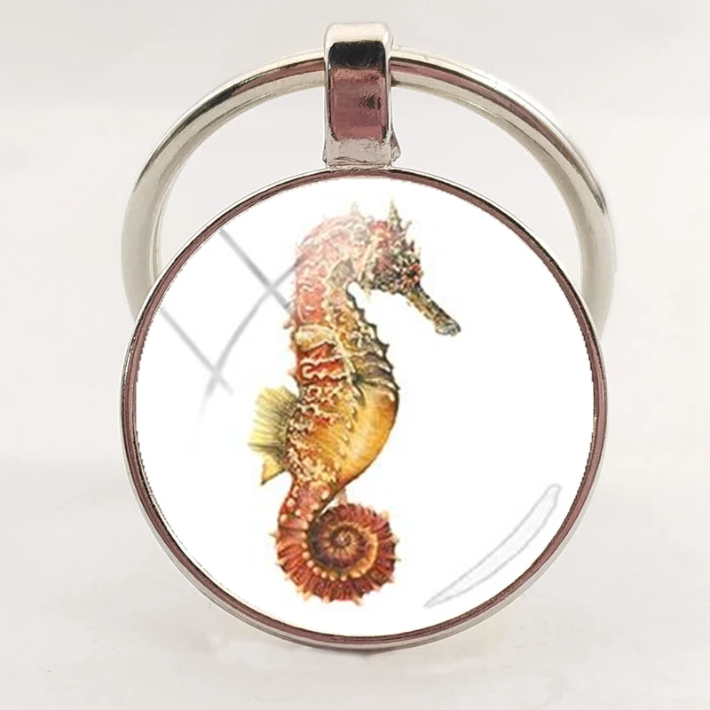 Marine life glass dome keychain marine animal art shark crab octopus turtle fish charm keyring DIY jewelry discovery | Украшения и