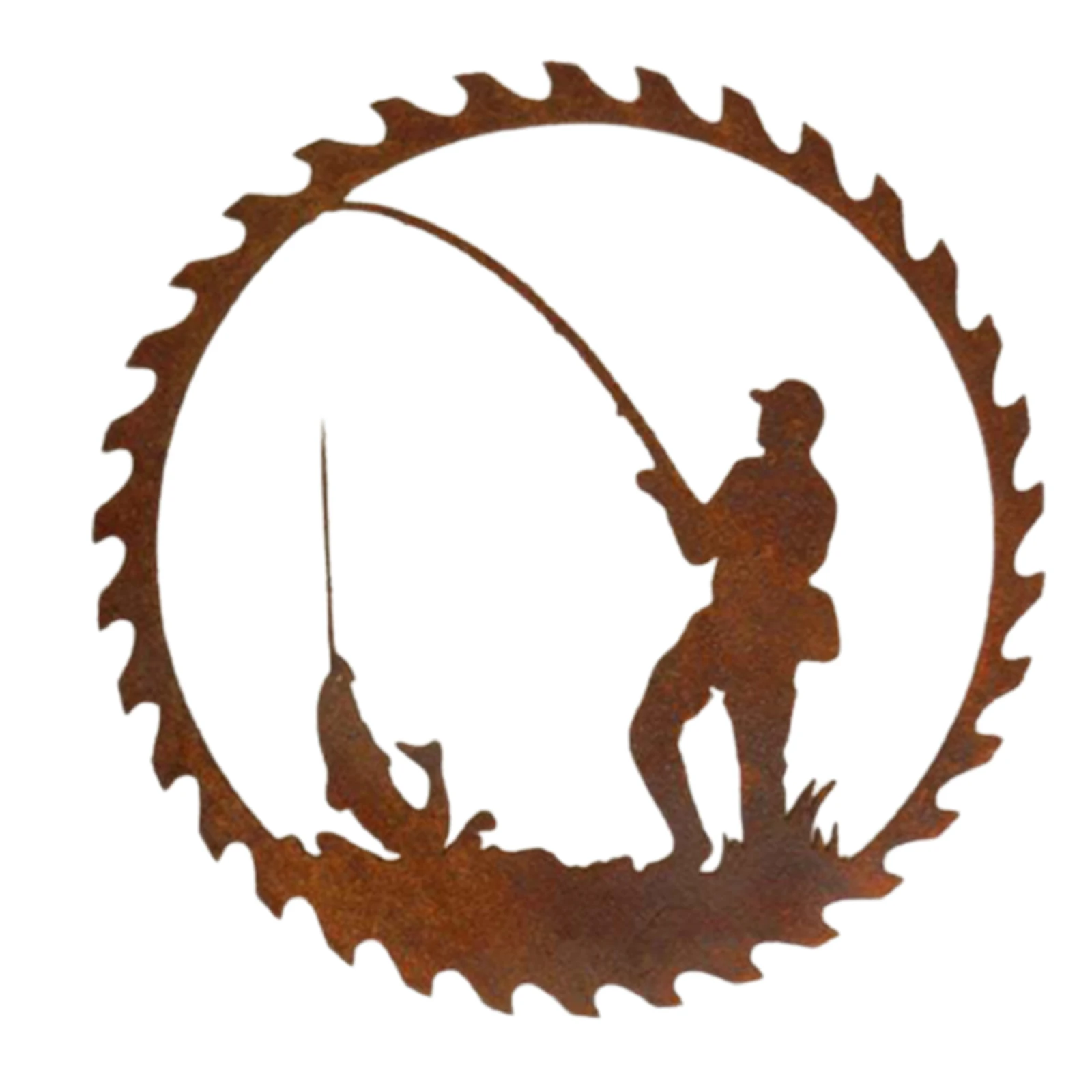 

New Father's Day Iron Wreath Round Hollow Fishing Silhouettes Hanging Ornament Home Wall Decor
