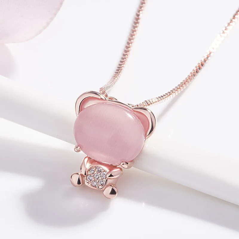 Натуральный розовый нефритовый Агат милый медвежонок подвеска из серебра 925