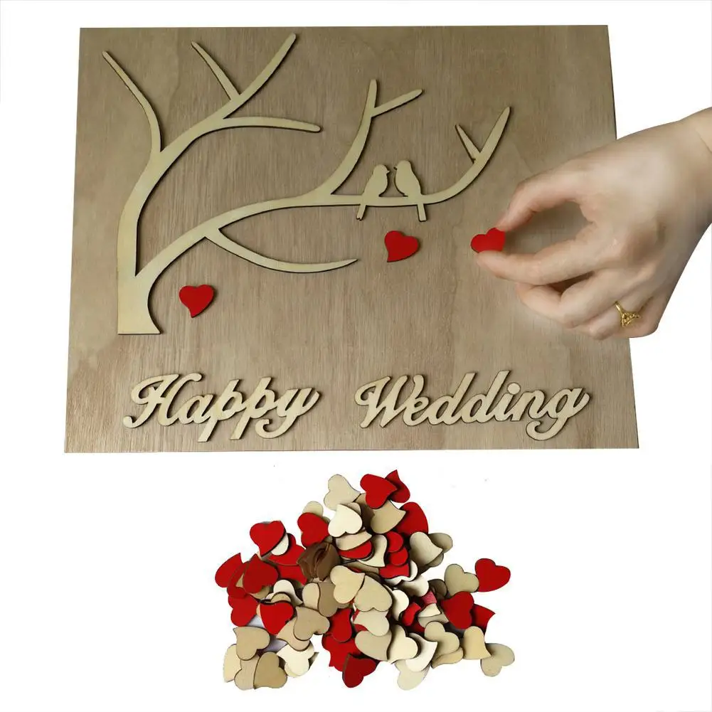 Элегантное 3D деревянное Сердце Дерево с 2 птицами Свадебная Гостевая книга знак