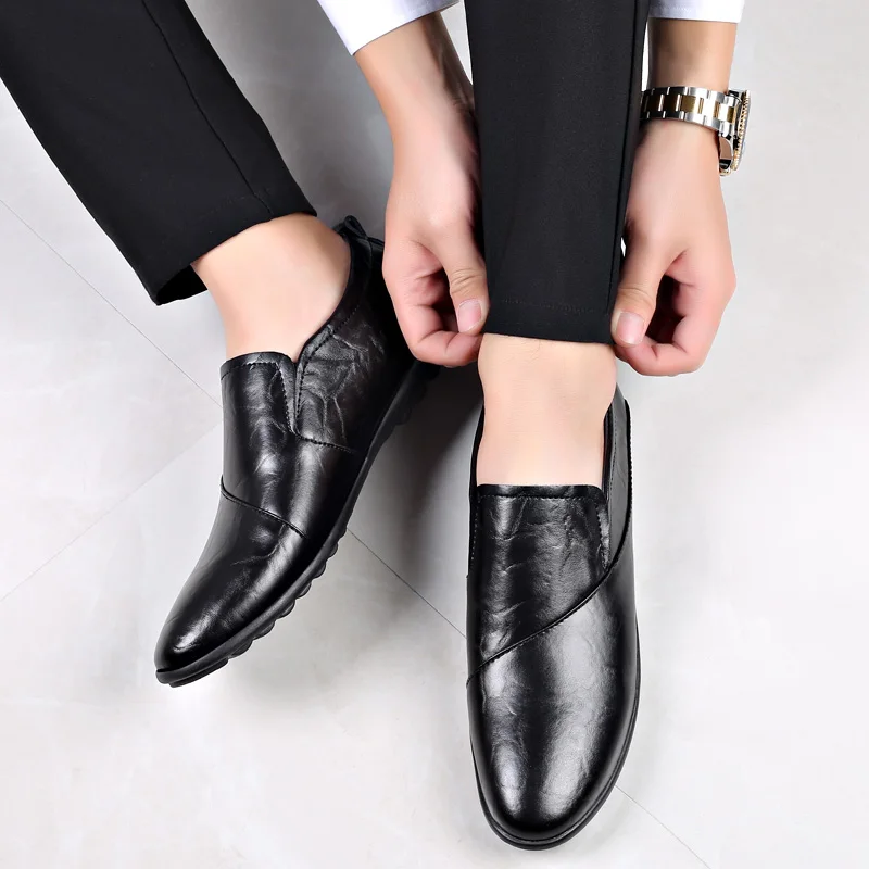 Туфли без шнуровки из натуральной кожи для вождения Мокасины Мужская обувь |