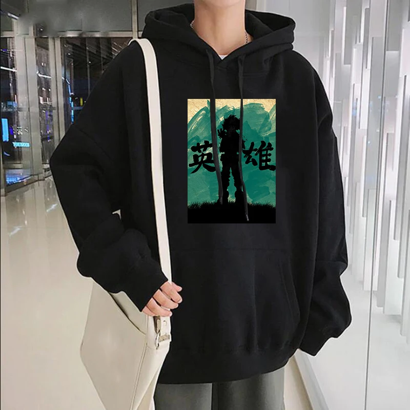 

Harakuju Anime My Hero Academia Hooded Sweatshirt Cartoon Midoriya Izuku Hero Letter Printing Oversized Streetwear Male Pullover