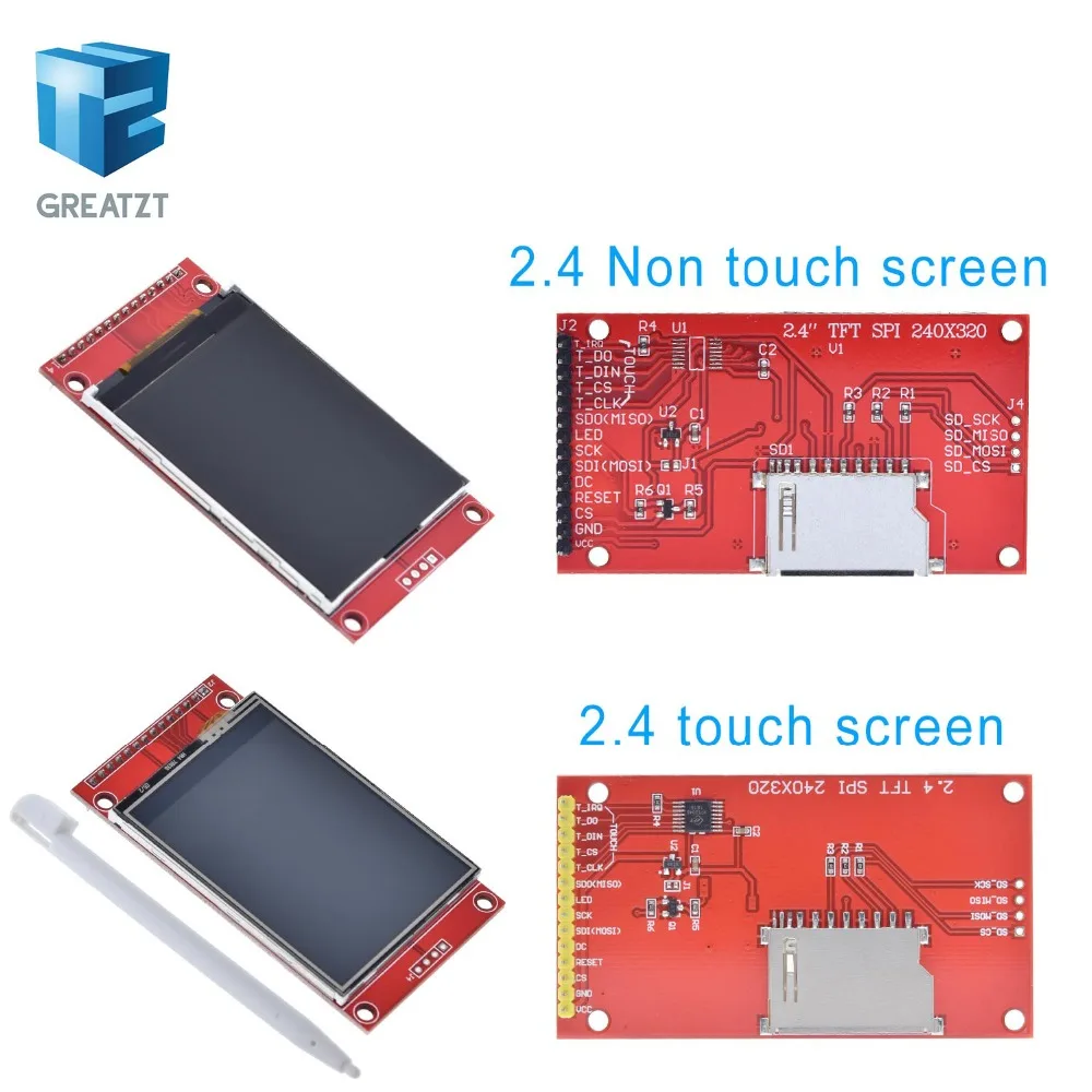 2," 240x320 SPI TFT ЖК-дисплей серийный Порты и разъёмы модуль+ 5 V/3,3 V адаптер PBC Micro SD ILI9341 Белый светодиодный(Т-образной сенсорный экран