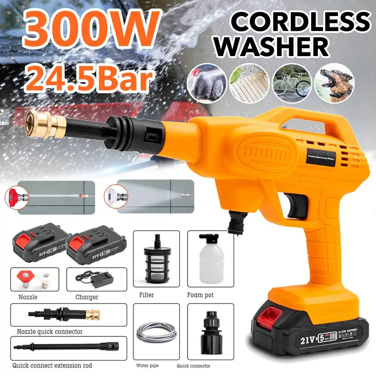 

Беспроводной автомобильный моечный пистолет высокого давления, литиевая аккумуляторная батарея, 21 в, ручной распылитель