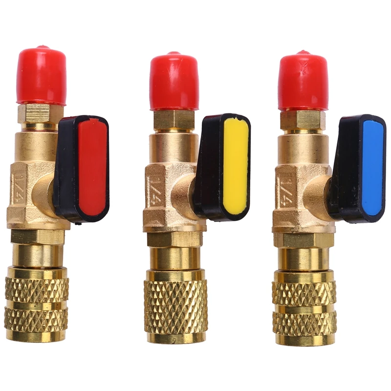 

3Pcs/Lot Hvac Tools Gauges New 3 Color R410A Valves Refrigerant Adapter Ac Charging Hoses Brass Straight Ball Valves