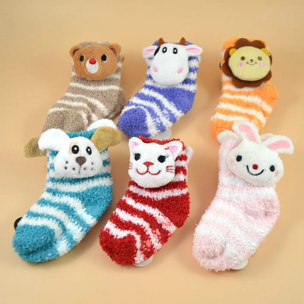 

6 пар/партия, Носки для новорожденных детей многоцветное милое с рисунками зверей из мультфильмов на носки-тапочки с нескользящей подошвой ...