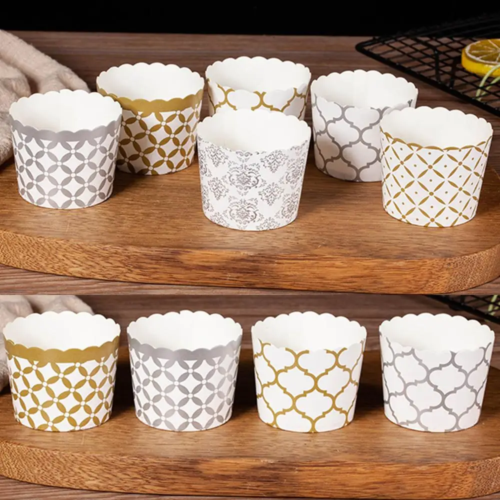 50 шт. симпатичный серебристый золотой Маффин для кексов бумажная чашка выпечки