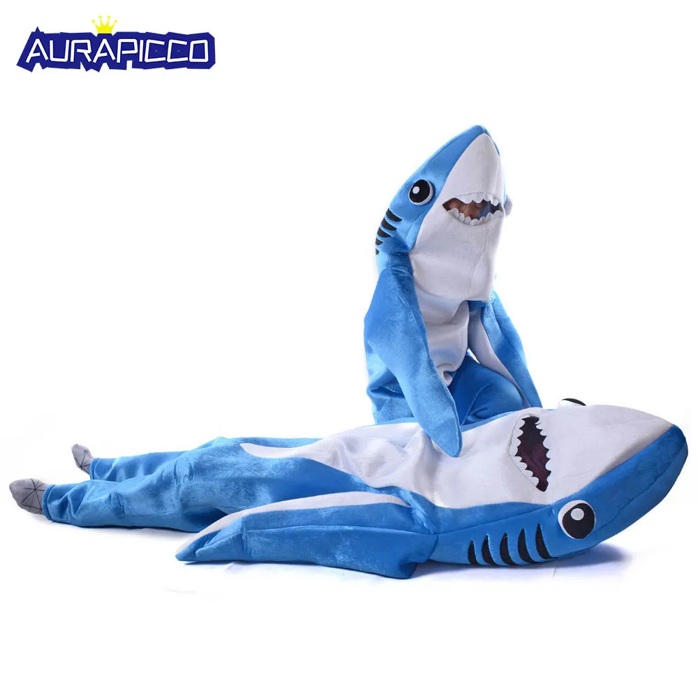 Blue Shark Costume Adult Kids Party Shark Cosplay Jumpsuit Unisex Sea Animal Costume Funny Halloween Fancy Dress Jaws Mascot