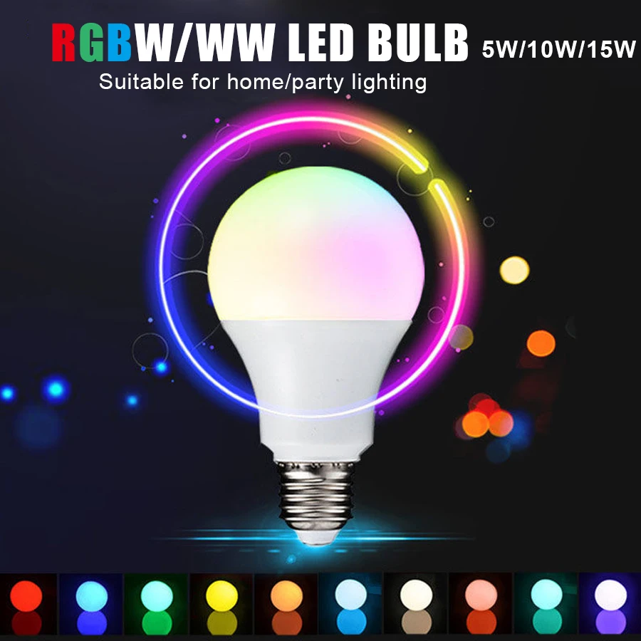 

Умная Светодиодная лампа E27 с регулируемой яркостью, цветная лампа с изменением яркости, RGBW, белый Декор для дома, светильник Вт, 10 Вт, 15 Вт