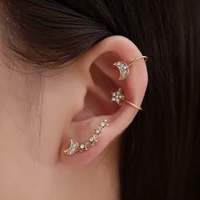 3 piece no ear hole earrings women accessories full crystal female star moon ear clip zircon wedding earrings women gifts