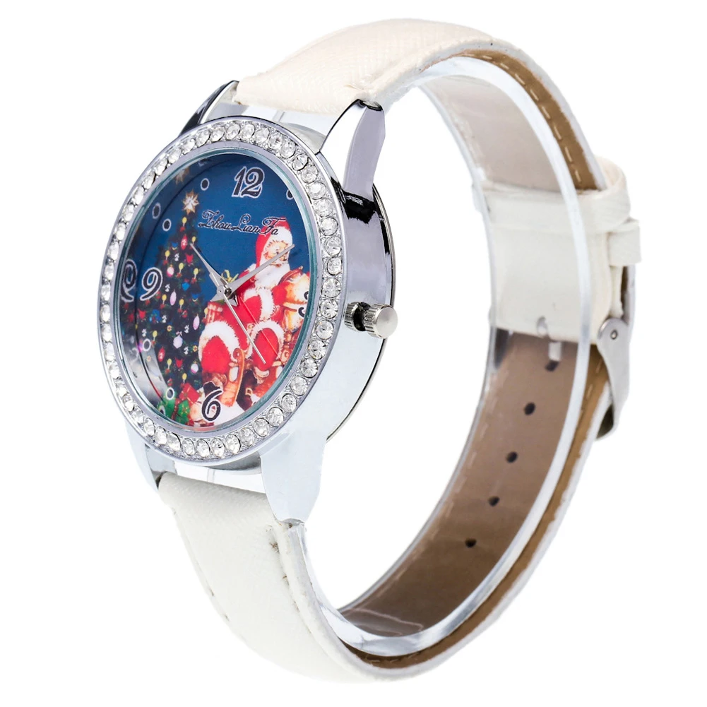 

New Pretty Santa Claus Pattern Lovers Women& Men Leather Strap Quartz WristWatch