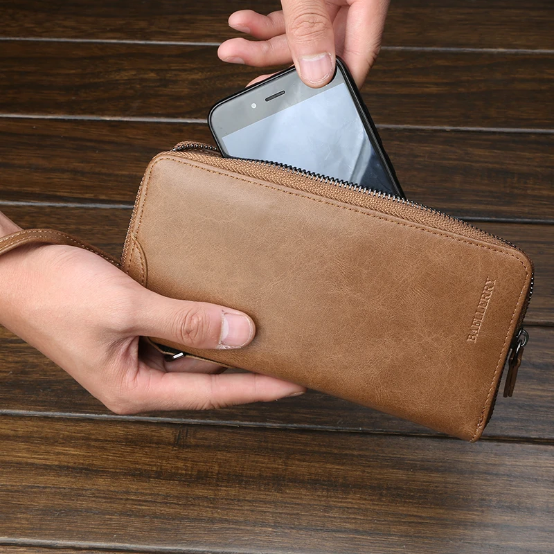 

Baellerry Wallet PU Leather Solid Men Long Clutch Wallet Zipper Porta Rope Handbag Coin Pocket Note Compartment Business Wallet