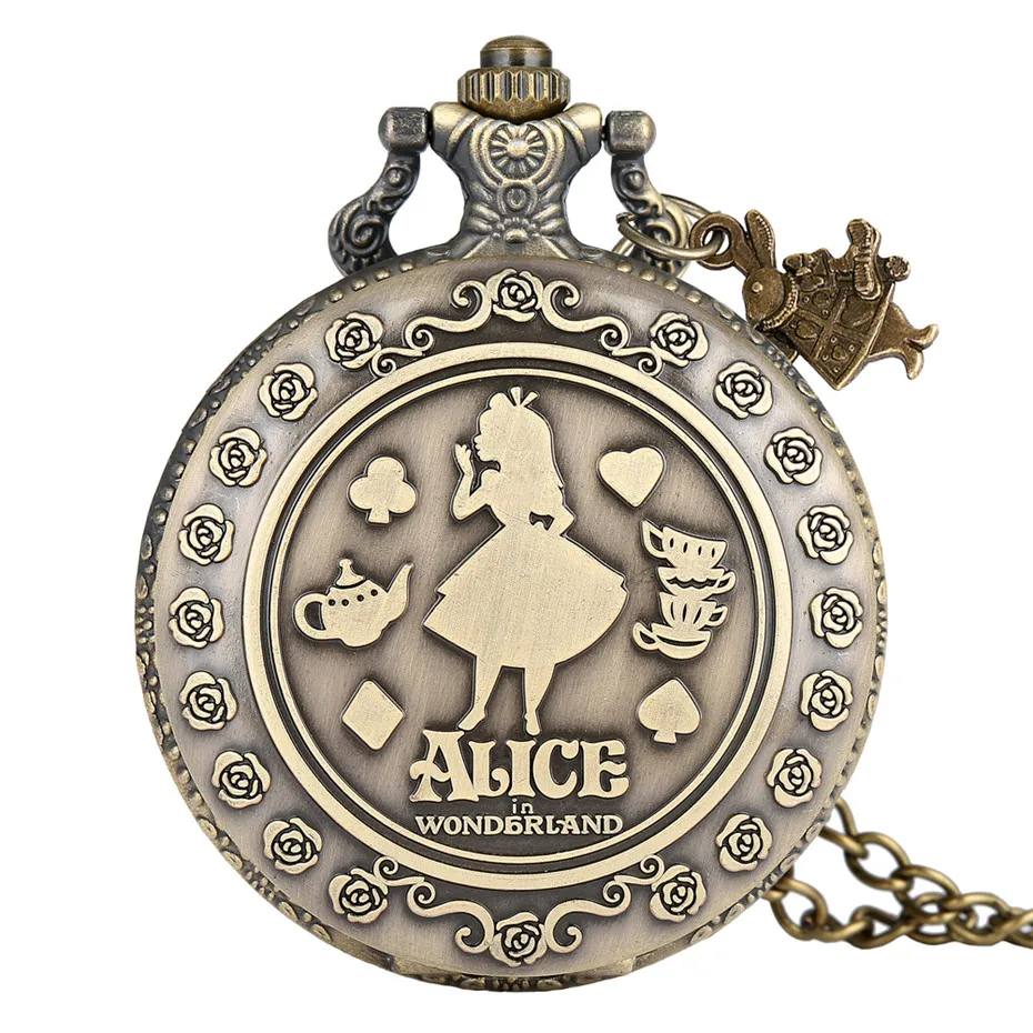 Alice in Wonderland Алиса в стране чудес Новое поступление ретро Алиса в стране чудес тема Бронзовый карманные часы Винтаж Fob часы Рождество со дня рождения подарок часы алиса в стране чудес часы женские кулон часы с цепочкой - Цвет: Alice in Wonderland