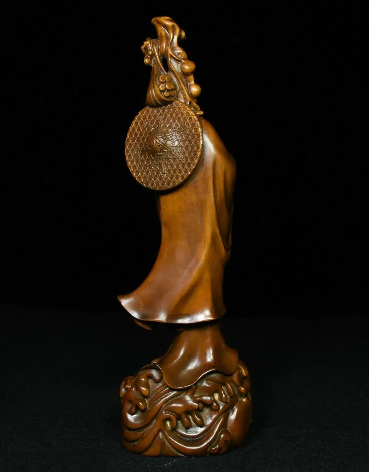 

wedding decoration 10" Old Chinese Boxwood Wood Carved Arhat Damo Bodhidharma Dharma Buddha Statue