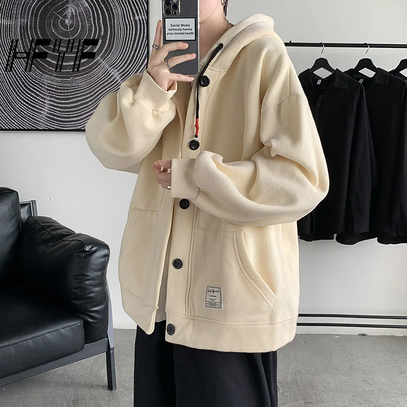 

Fall and winter men's single-breasted trendy brand jacket jacket youth hooded loose plus size trend mens clothing winter coat