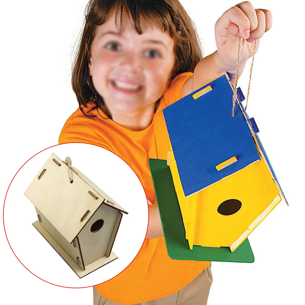 

Paint Birdhouse Crafts Pet Supplies Home Wooden Arts Easy Assemble Paints Brushes For Kids Hanging Bird House Kit DIY Girls Boys