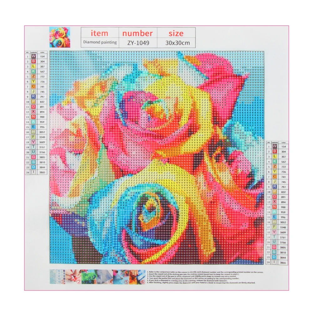 

Round Diamonds Gift Wall Decor DIY Full Drill Colorful Rose Flower Diamond Painting 5D Diamond Painting Kits Home