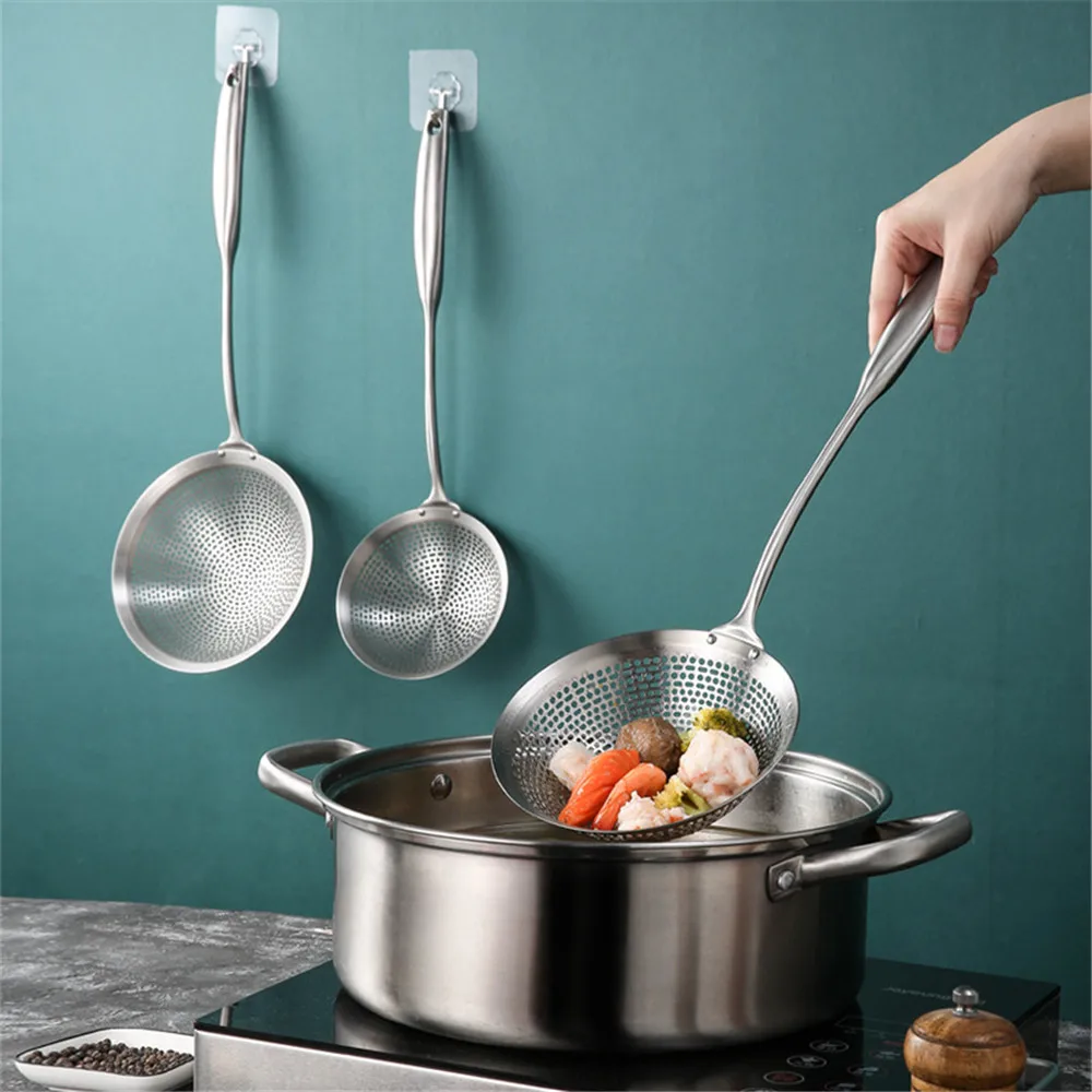 

3Pcs Colander Kitchen Strainer Stainless Steel Colander Kitchen Utensils Spoons Food Drainer Frying Pan Drainer Sifter