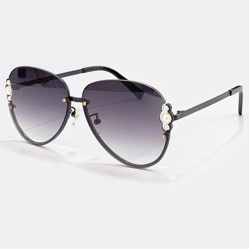 

High Quality Pilot Sunglasses Women Men 2021 Fashion Luxury Brand Pearls Rimless Sun Glasses Female UV400 Lentes De Sol Mujer