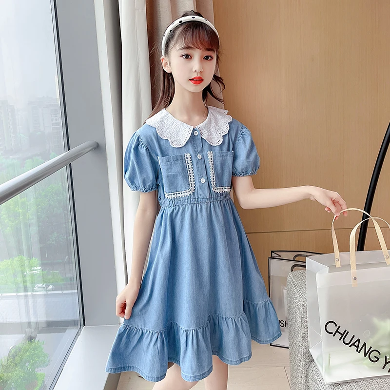 Платья для девочек из джинсовой ткани детей джинсовая одежда 2021 Новые Модные