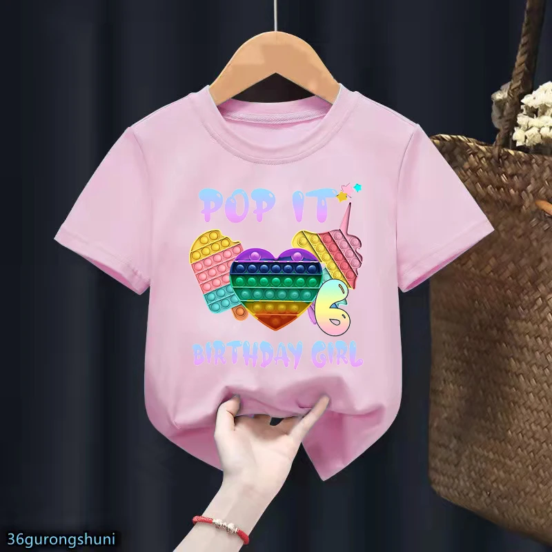 

Pink Tshirt Girls Pop It 5th-11th Birthday Gift Graphic Print T-Shirt Rainbow Love/Unicorn/Ice Cream Kids Clothes