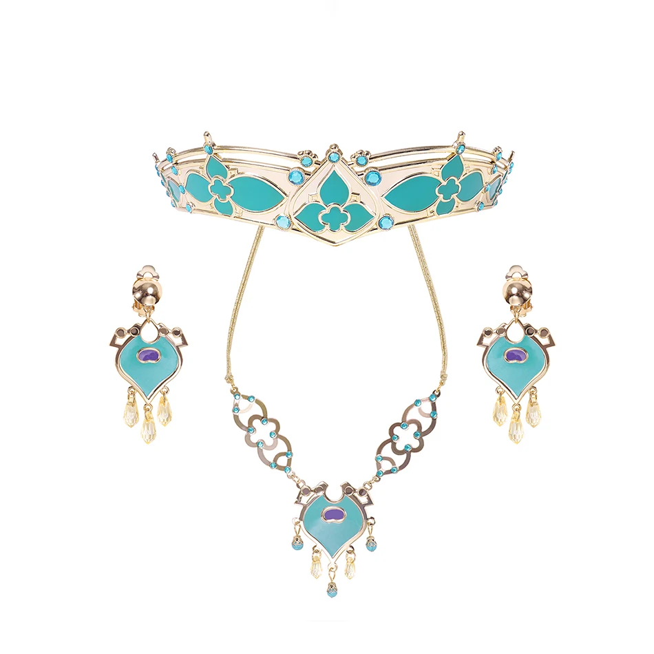 Jasmine Jewelry Королевский салон принцесса одежда Jasmine комплект для маленьких девочек Аладдин Фильм Дети Косплей Жасмин топ брюки с украшения для головы парик - Цвет: Jasmine Jewelry