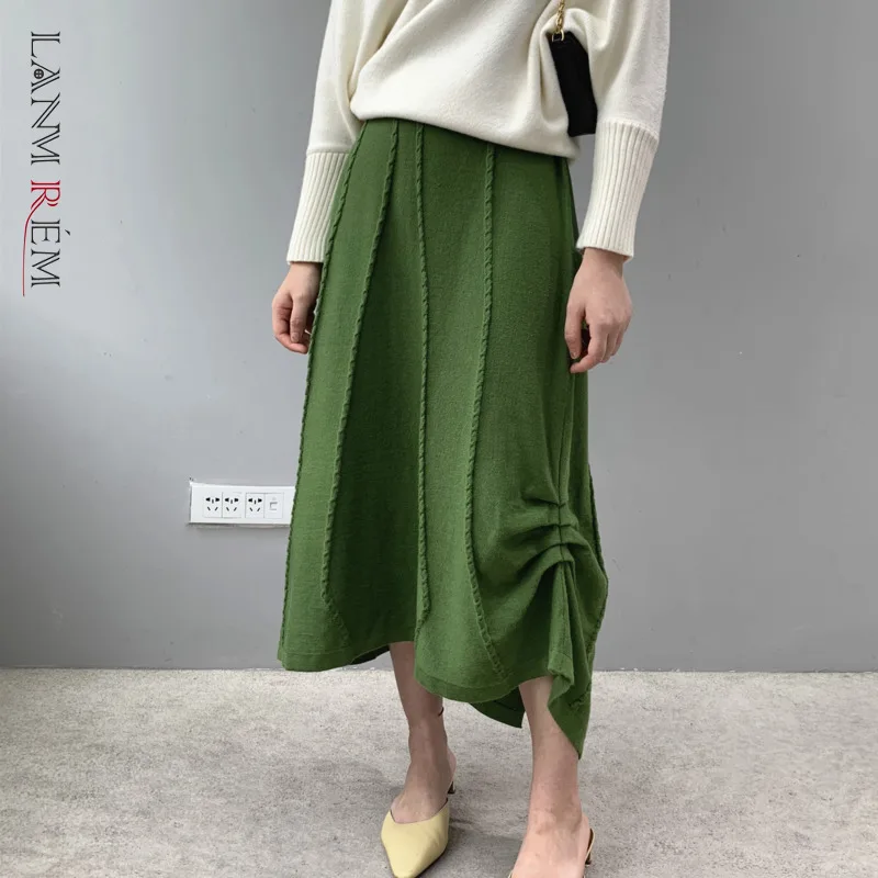 LANMREM 2021 осенне зимняя вязаная юбка для женщин с высокой талией необычная ниша