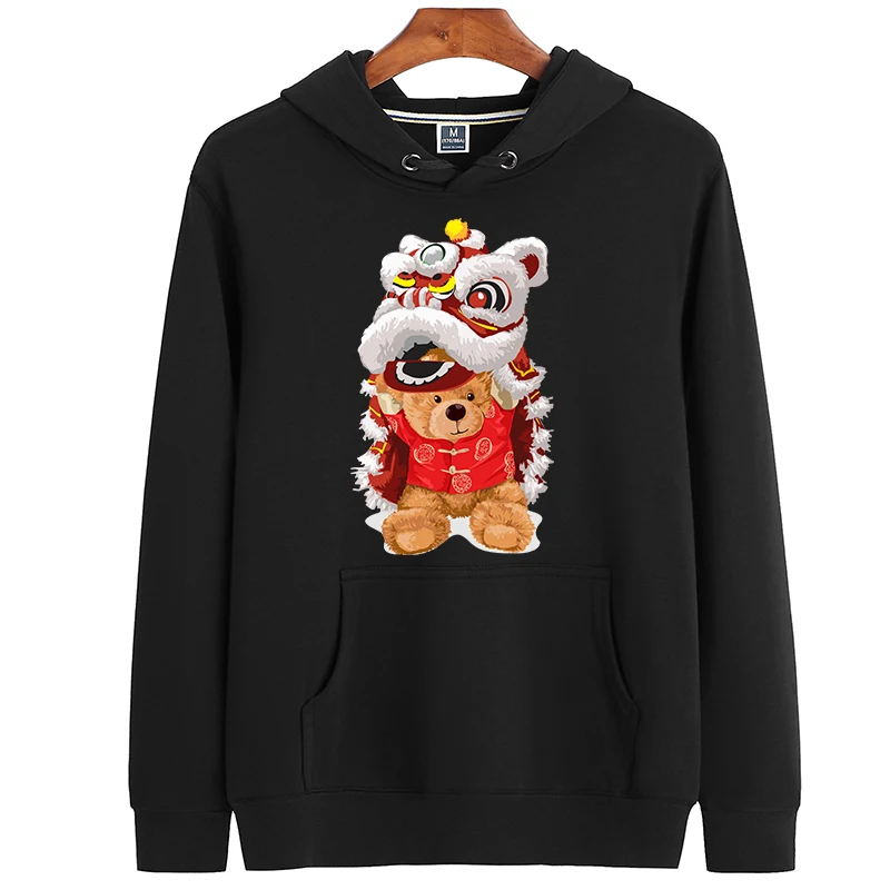 

100% Cotton Festive Bear Hoodie Women Winter Long-sleeved Sweatshirt Loose Pullover Oversized Hoodie Men's And Women's Tops 4XL
