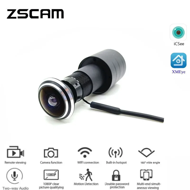 Smart Home1080P 2MP WiFi Door Eye Hole Security Mini Peephole IP P2P RTSP Camera Two-Way Voice Intercom Motion Sensor Onvif Cam
