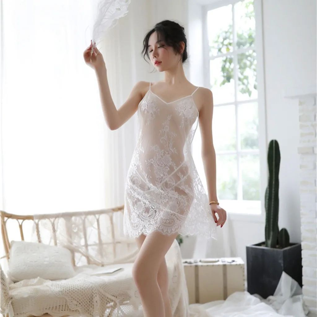 Соблазнительная Прозрачная кружевная ночная рубашка модная женская сетчатая