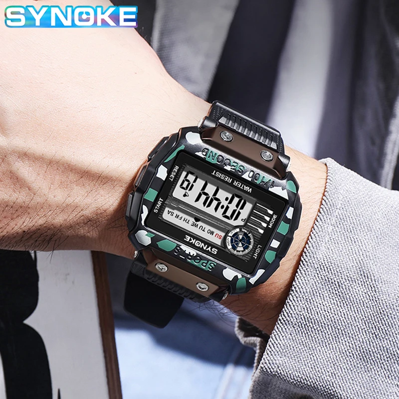

SYNOKE Men Luxury Watches Rectangle Digital Sport Watch Men Waterproof Shock LED Electronic Military Wristwatch Man Montre Homme