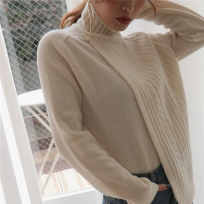 Женский трикотажный свитер YAMDI однотонный белый или оранжевый пуловер с высокой