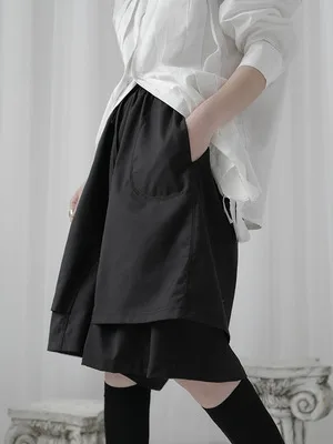 Женские шорты, черные простые летние новые большие свободные повседневные брюки, женский модный тренд, Двухслойный дизайн, для отдыха от AliExpress RU&CIS NEW