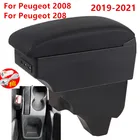 Подлокотник для Peugeot 208, подлокотник для автомобиля Peugeot 2008, 2019, 2020, 2021, модифицированные детали, внутренний ящик для хранения, аксессуары, светодиод USB