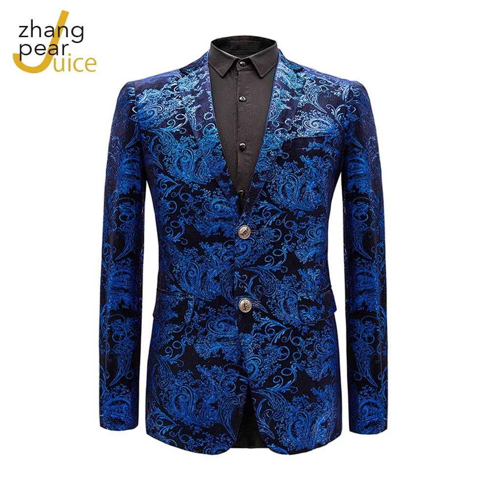 Fashion Blue Party Club Jacket Men Suits Collar Coat Male Clothing Suit Blazer Men's Jackets