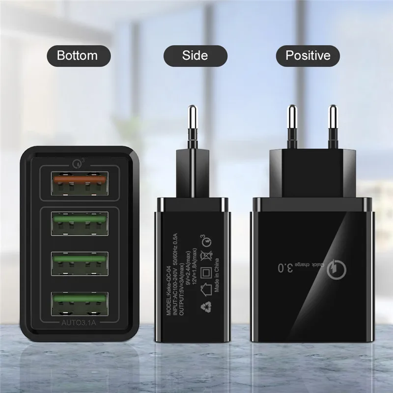 Quick Charge 3.0 4 Ports USB Charger EU/US/UK Plug Wall Mobile Phone Fast For iPhone XS 7 Samsung S8 Adapter QC | Мобильные телефоны