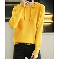 2022 hot spring and autumn new womens wool pullover new sweater korean version loose fashion all match hooded bottoming sweater