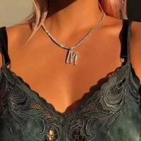 fashion trend shining rhinestone a z26 letter pendant tennis necklace classic mens and womens crystal letter necklace jewelry