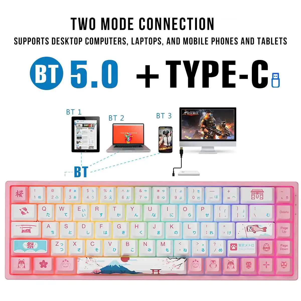 

AKKO 3068V2 Tokyo R2 Mechanical Keyboard 68 Keys Dual Mode BT5.0 Type-C RGB Gamer Keyboard Gateron Switch PBT Japanese Keycap