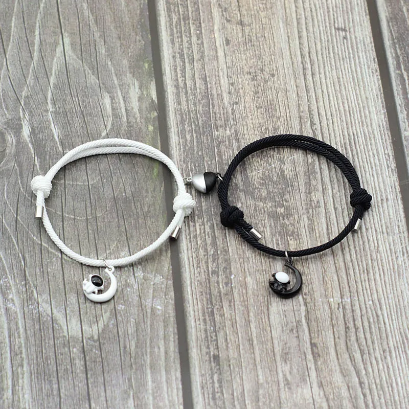 Регулируемый магнитный браслет в форме сердца для пары 2 шт. плетеный веревочный