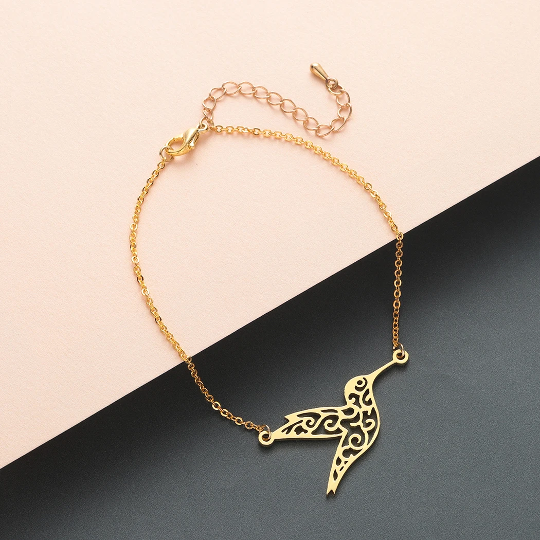 bracelet Серебряное колье «Колибри» женское полое Птичье животное, подвеска, ожерелье минималистичное Ретро ювелирное изделие подарок для девушек - Окраска металла: bracelet