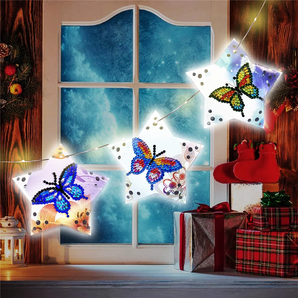 

DIY diamond painting butterfly 5d stickers diamond hanging lights Christmas paper card hanging Decoration Room Party Decoration